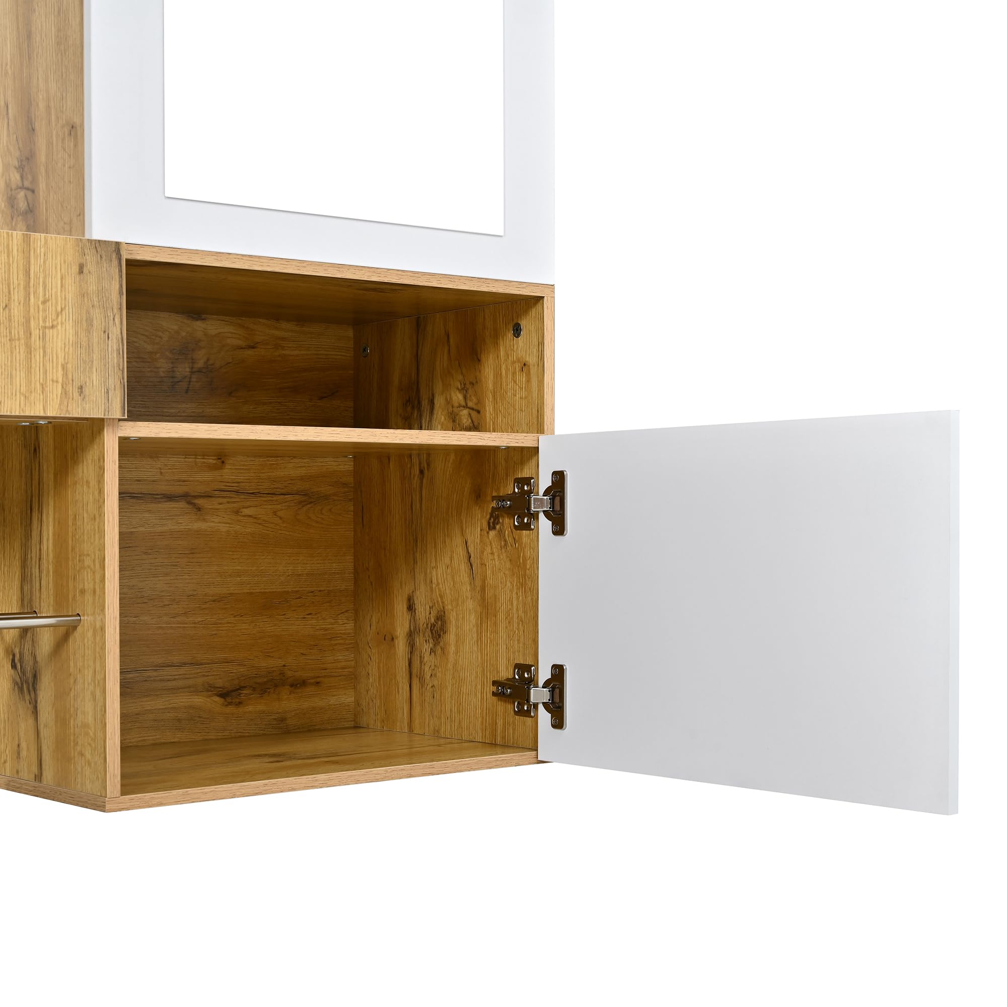 Perchero de madera MDF con espejo, color blanco natural