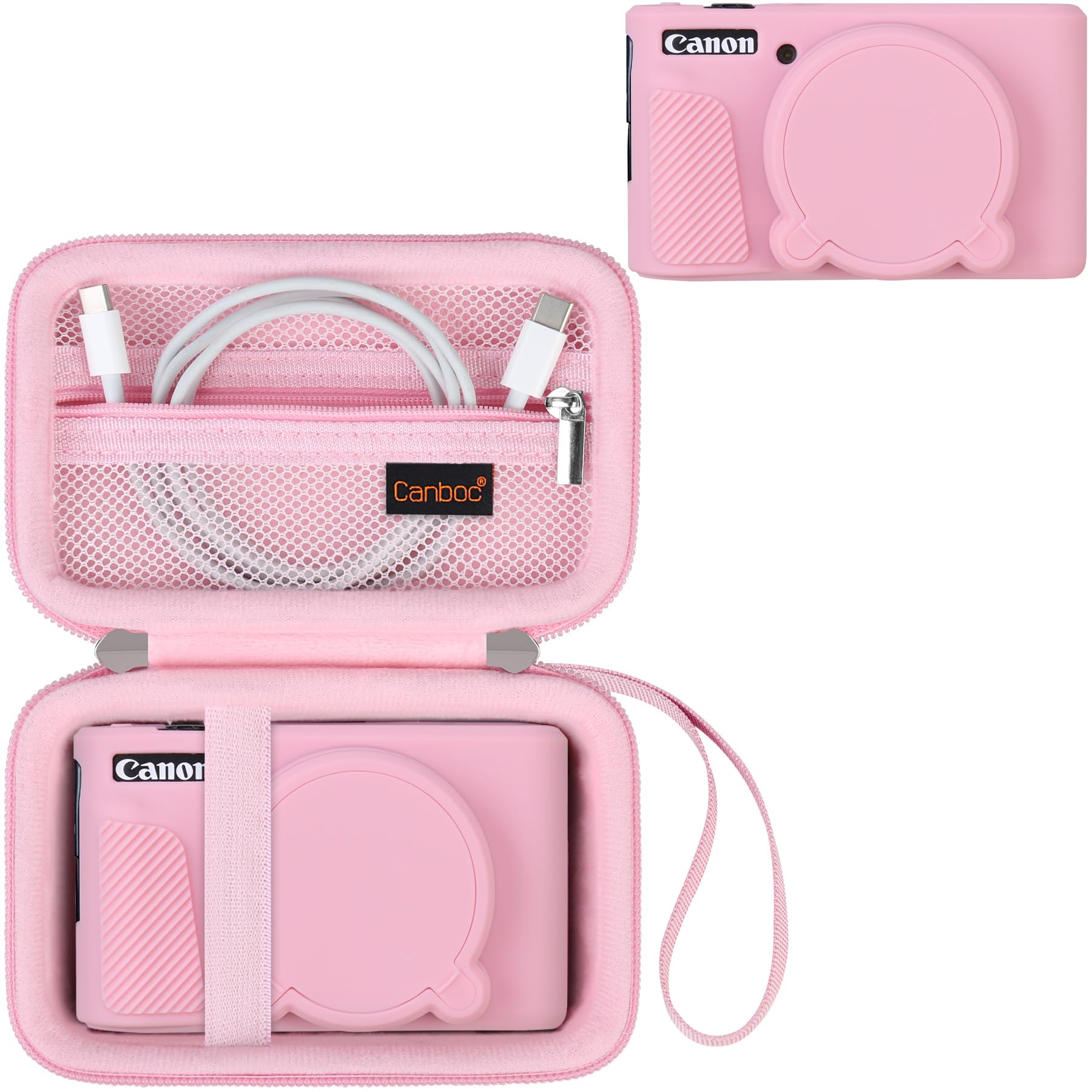 Canboc Case for Canon PowerShot SX740/SX730, Hard Carrying Case + Soft Silicone Protective Cover with Removable Lens Cover, Pink