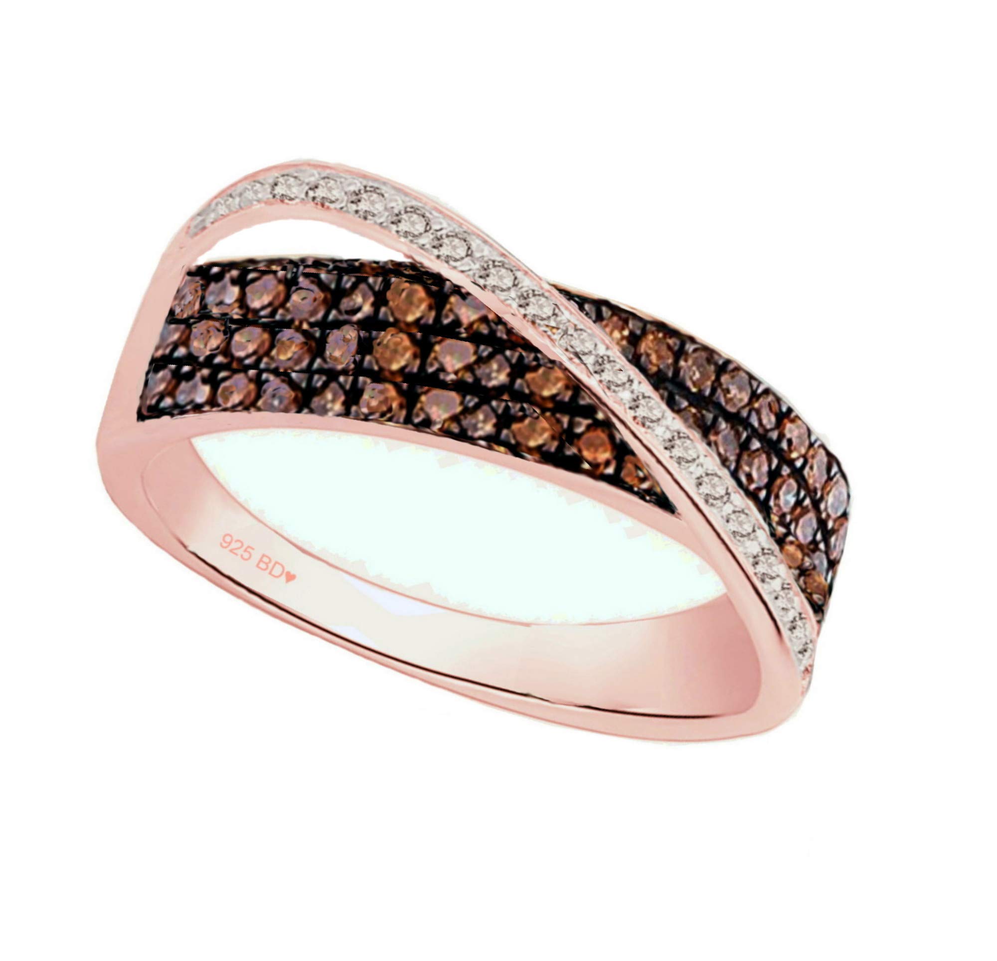 BRANDY DIAMONDORABLES♥Chocolate Brown 18K Rose Gold Silver Lovely Crossover Ring 2.60 Ctw.