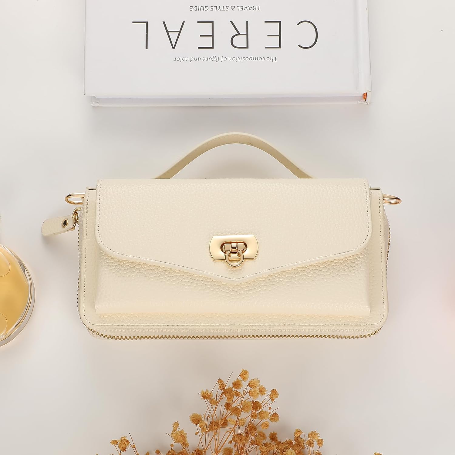 Crossbody Wallet Case for iPhone 16 6.1", Magnetic Detachable PU Leather Phone Case with RFID Blocking Card Holder Wristlet Mirror Flip Zipper Shoulder Purse Clutch for Women - White - Image 8