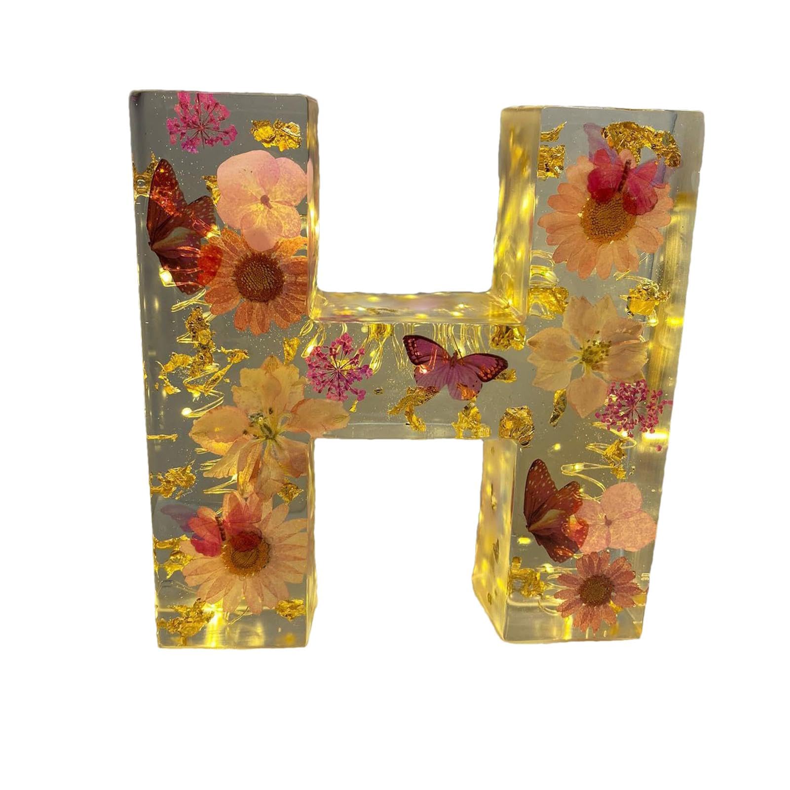 Floral Resin Night Light Letter, Dried Floral Resin Letters Night Light, Pressed Flower Resin Letters with Led Light, Flower Letter Lamp, Creative Table Night Lamp Decoration for Bedroom, Living Room