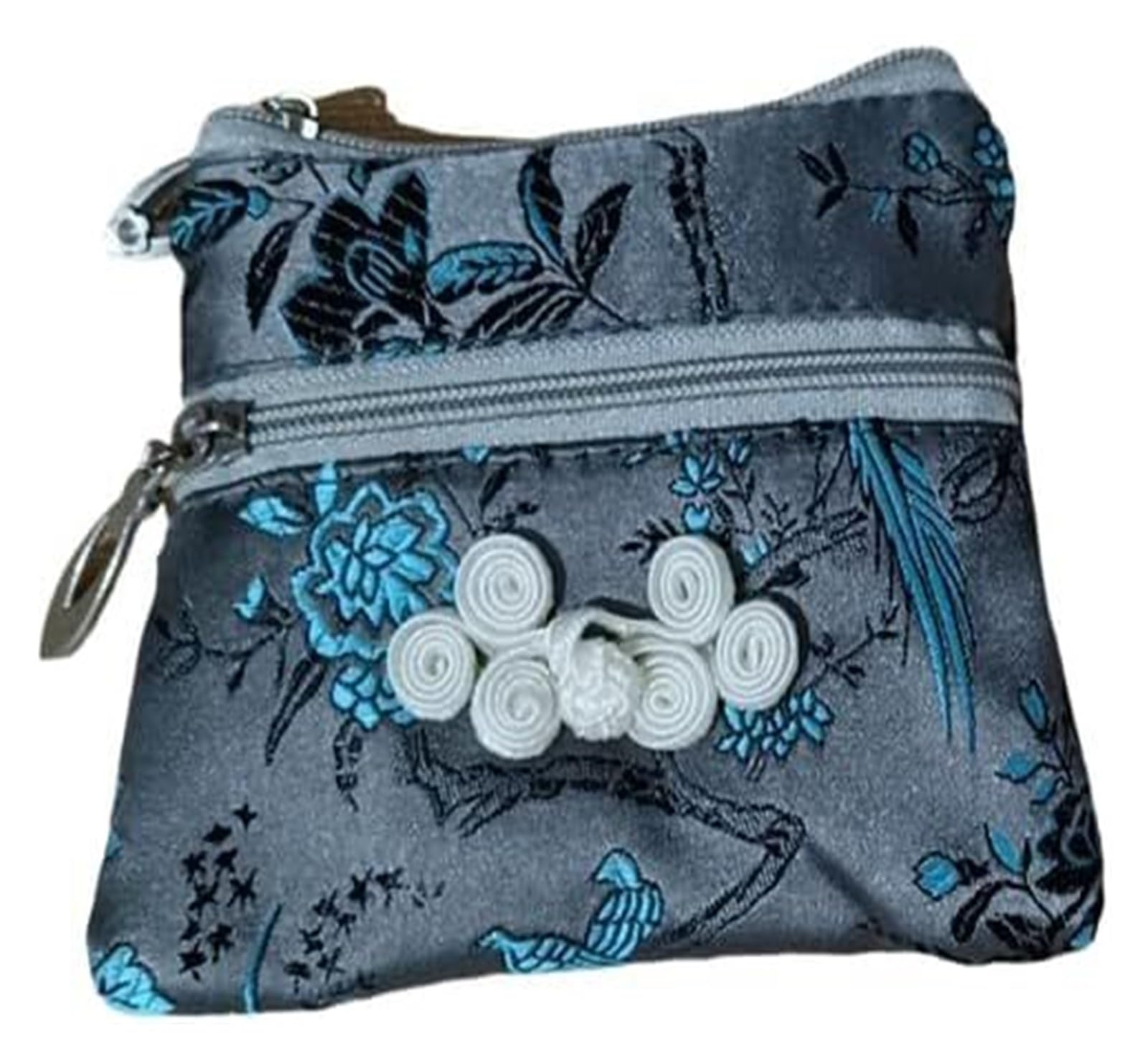 Lot de 2 pochettes en soie brocart avec fermeture éclair pour bracelets, colliers, sacs d'emballage de voyage (gris, motif aléatoire)