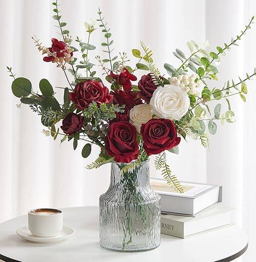 Anna's Whimsy Artificial Flowers with Vase Red White Roses
