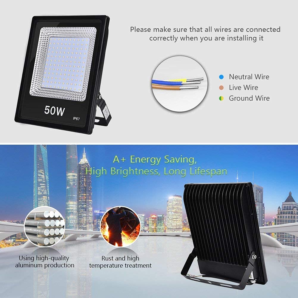 Foco Proyector 50W, IP67 Impermeable, Proyector LED Industrial para Exteriores, 5000LM, Blanco Cálido 2800-3200K, Foco para Jardín, Garaje y Patio