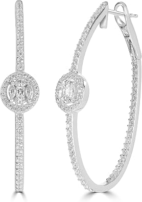 Judy Crowell Sterling Silver Cubic Zirconia Halo Hoop Earrings