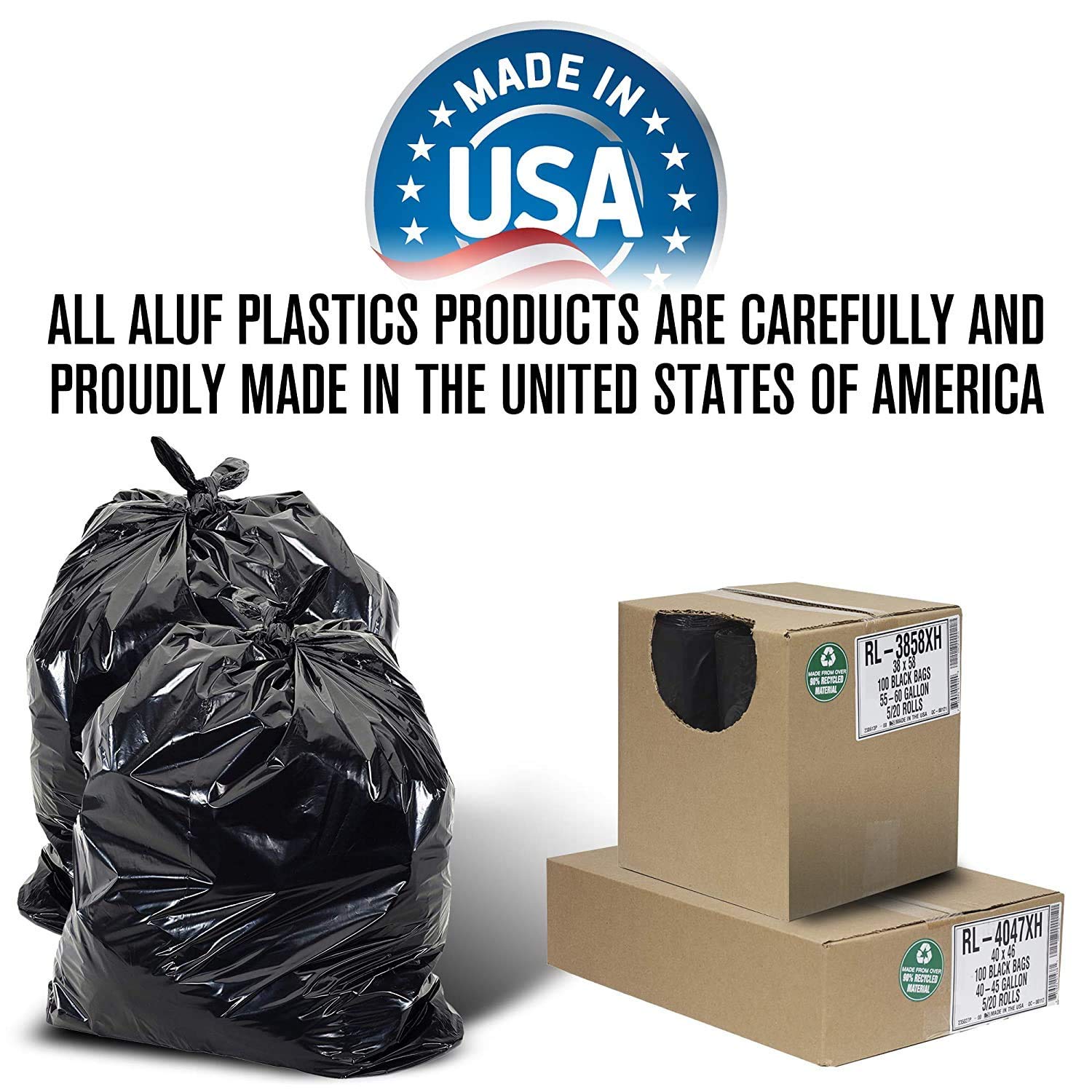 Aluf Plastics - Bolsas de basura (100 unidades, 91,4 x 116,8 cm, equivalente a 1,5 mil), para baño, cocina, oficina, industrial, comercial, reciclaje y más