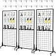 2-Pack 2'x5.5' Ft Gridwall Panel Display Stand Heavy Movable Floorstanding Grid Wall Panels Retail Display Rack Craft Show Wire Grid Wall with T-Base 2-Pack Black