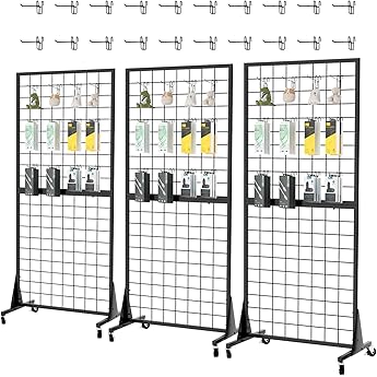 2-Pack 2'x5.5' Ft Gridwall Panel Display Stand Heavy Movable Floorstanding Grid Wall Panels Retail Display Rack Craft Show Wire Grid Wall with T-Base 2-Pack Black