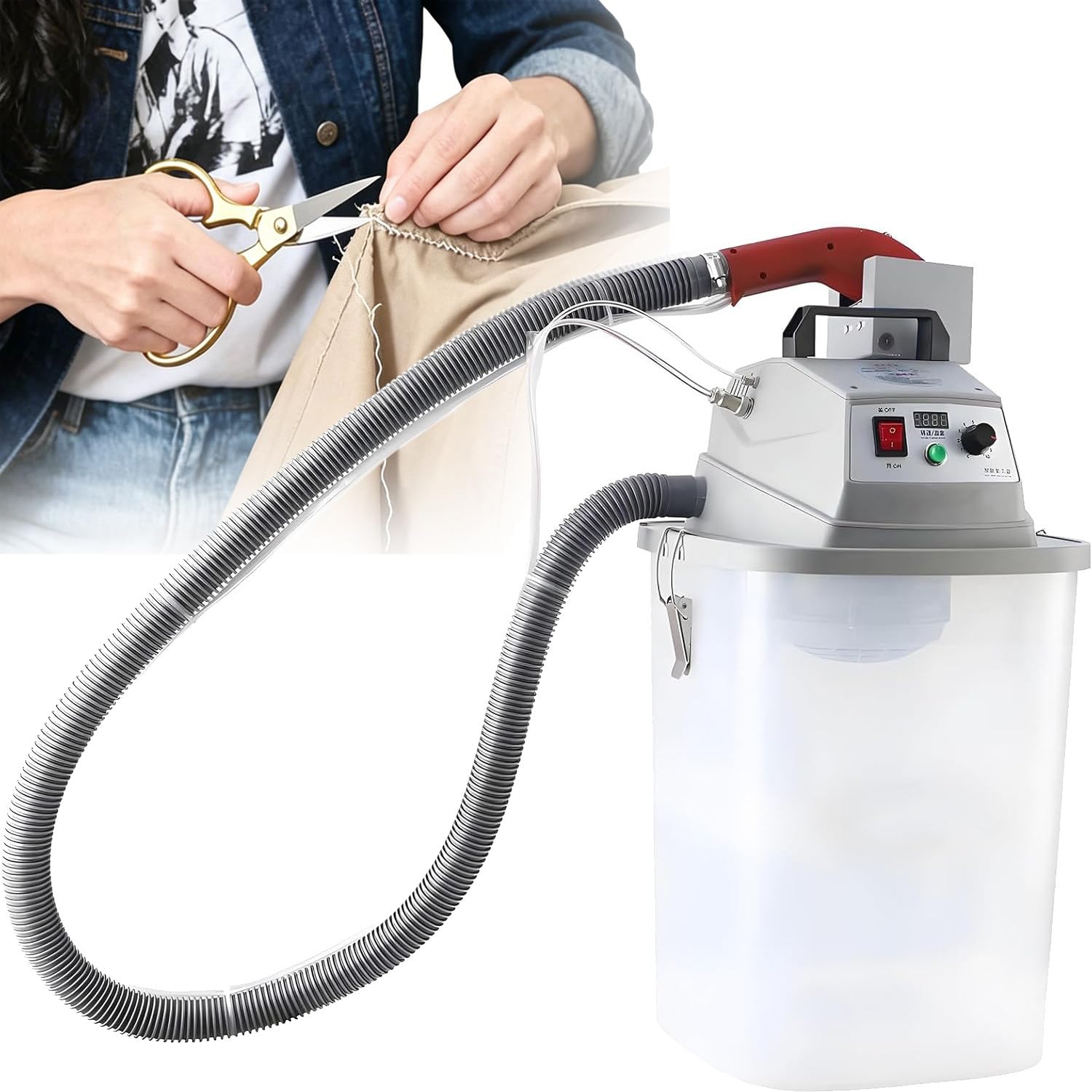Qiang 450W Tagliafili Silenzioso Senza Spazzole Automatico,con funzioni di aspirazione e Taglio,Rifilatura Veloce Fili Tessuti Adatta per Officine Sartoriali e Fabbriche,velocità 28000 Giri/min