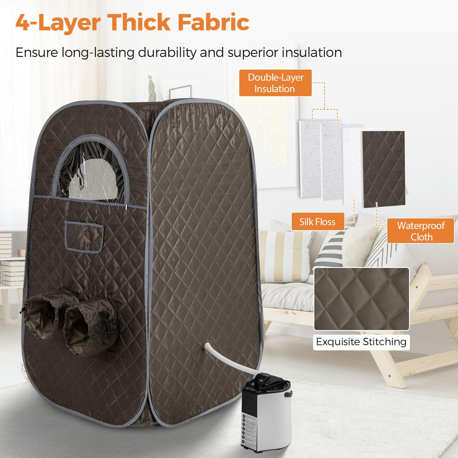 HOMASIS Sauna Portatile con Generatore di Vapore da 3 Litri, Telecomando, 9 Livelli Temperatura, Sedia Pieghevole e Massaggia Piedi Grigio