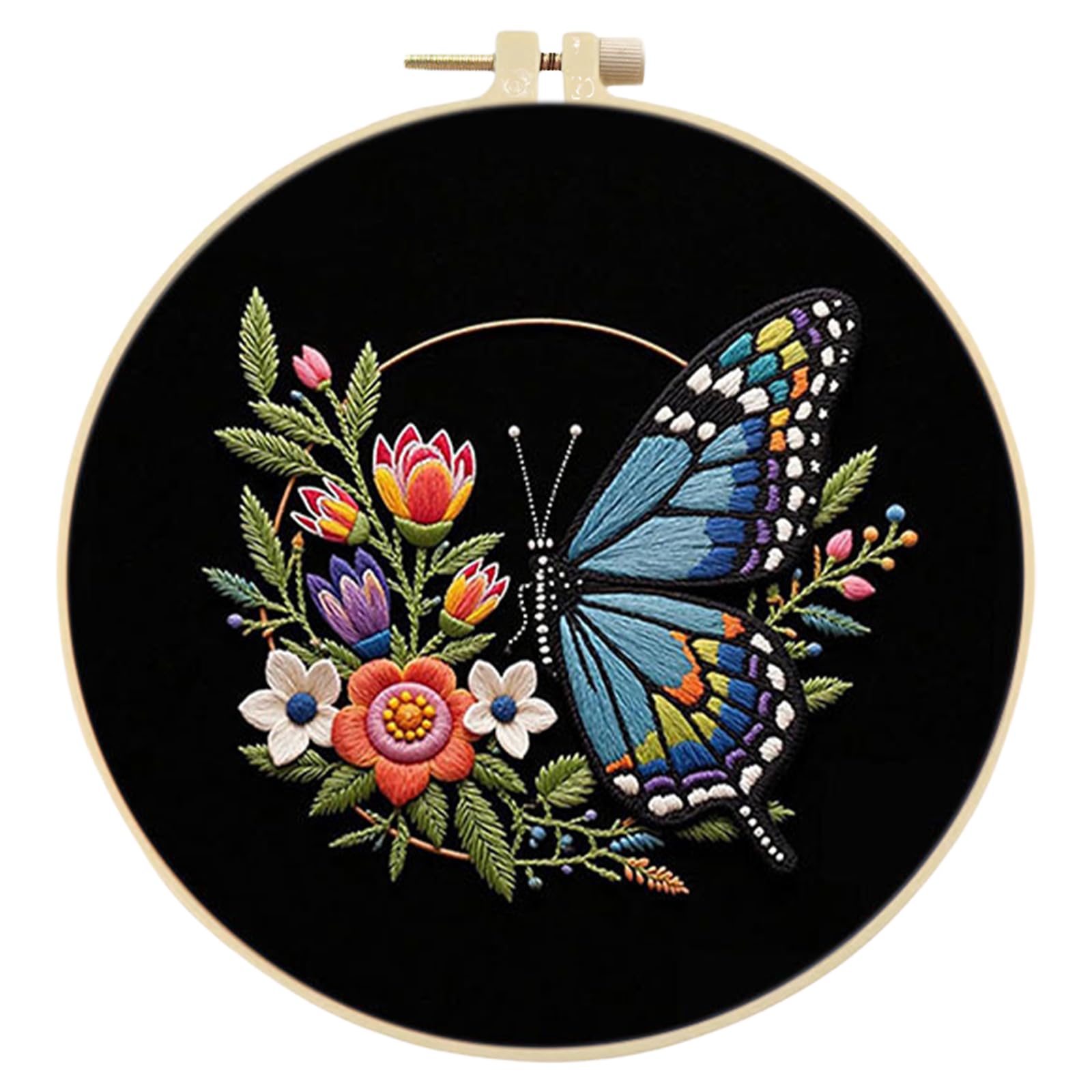 Embroidery Kit for Beginners, Stamped Cross Stitch Kits with Hoop, Threads, Needles &Tools, DIY Needlework Starter Set and Craft Gift for Adults 29 * 29CM(Blue Butterfly)