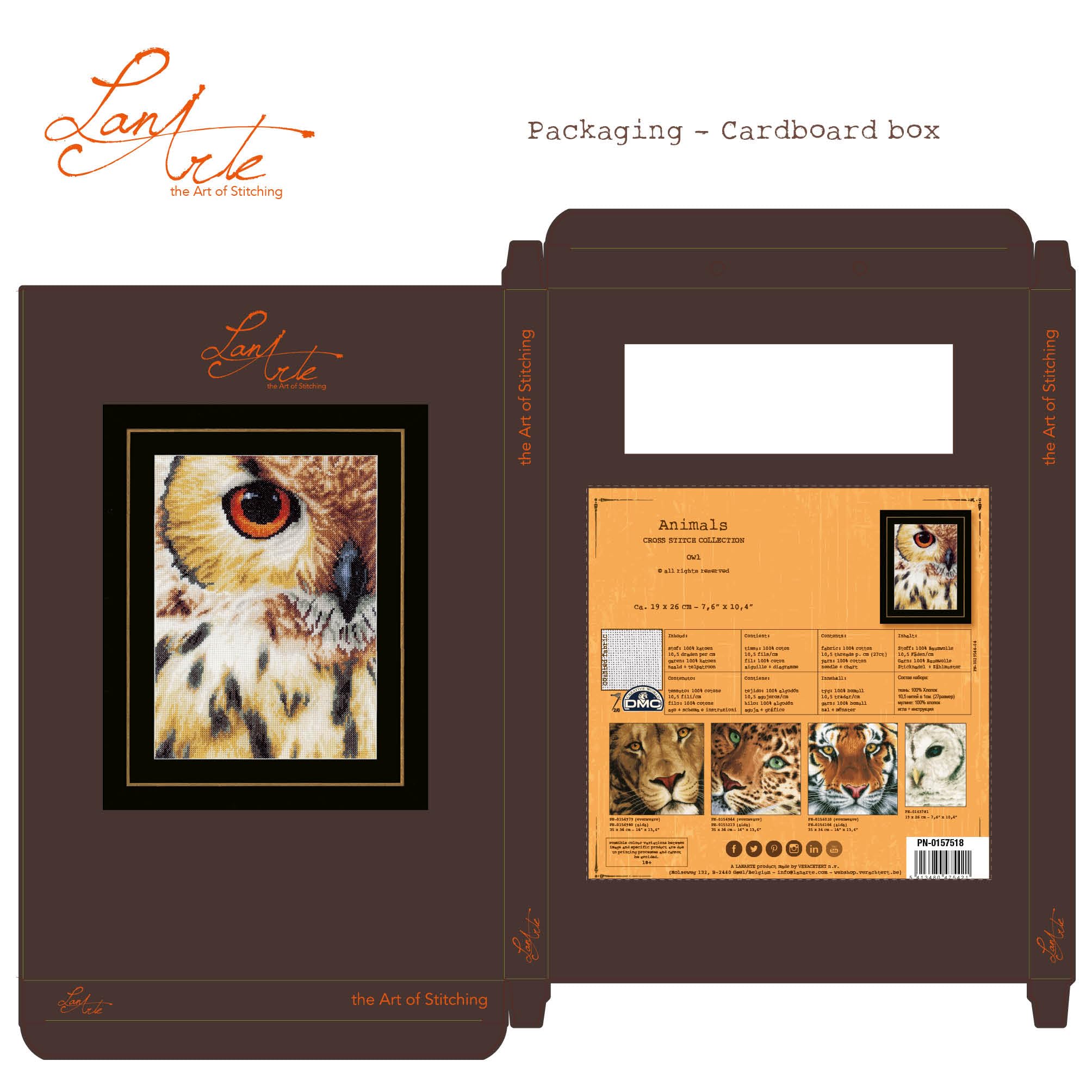 Lanarte Kreuzstich Stickpackungen Gezählter Kreuzstichbilder Set EULE Wanddekoration Handarbeit Set für Erwachsene 19 x 26 cm DIY Deko Bastelset Handwerker Kreative Geschenkset