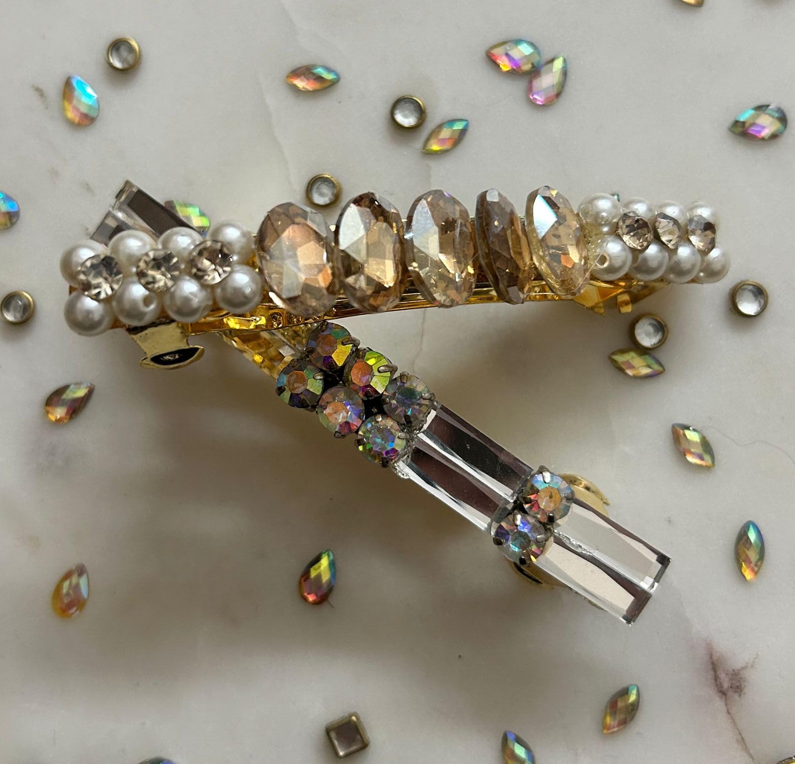 Deepti Chandna Designs Shining Rhinestones & Pearls Embellished Metal Back Clips/Hair Barrettes/Ponytail Clips/Hair Accessories for Women & Girls-BCC3 (B0D9M45MSN) Amazon Price History, Amazon Price Tracker