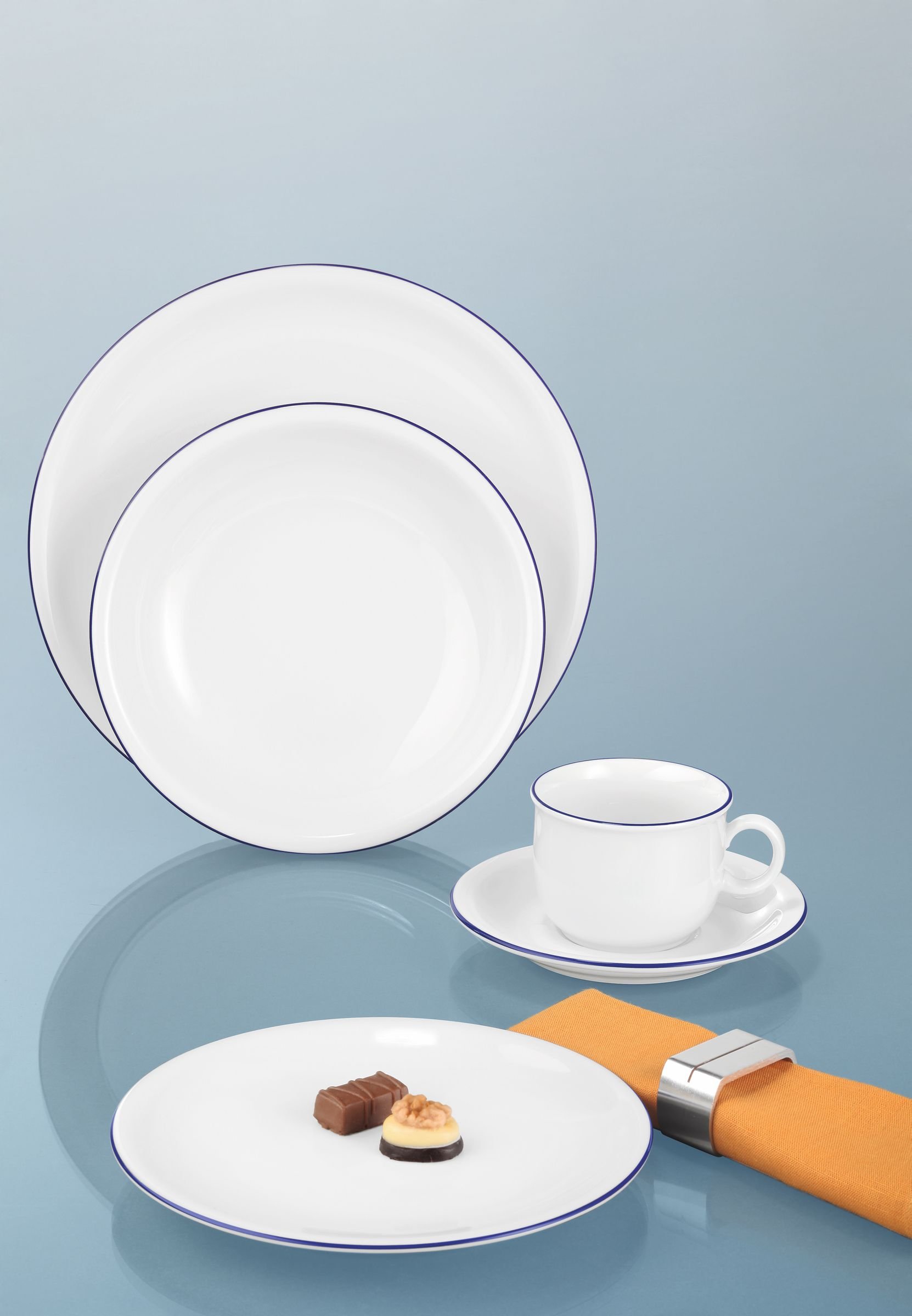 Seltmann Weiden Lido Service De Table 12 Pièces - 6 Assiettes Plates + 6 Assiettes Creuses Black Line