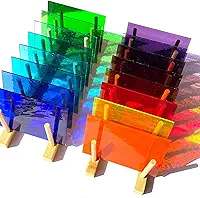 LITMIND Pacote variado de vitrais transparentes com 16 folhas – Vidro de arte catedral de 10 x 15 cm em cores sortidas para apanhadores de sol, artesanato em mosaico e projetos de bricolage
