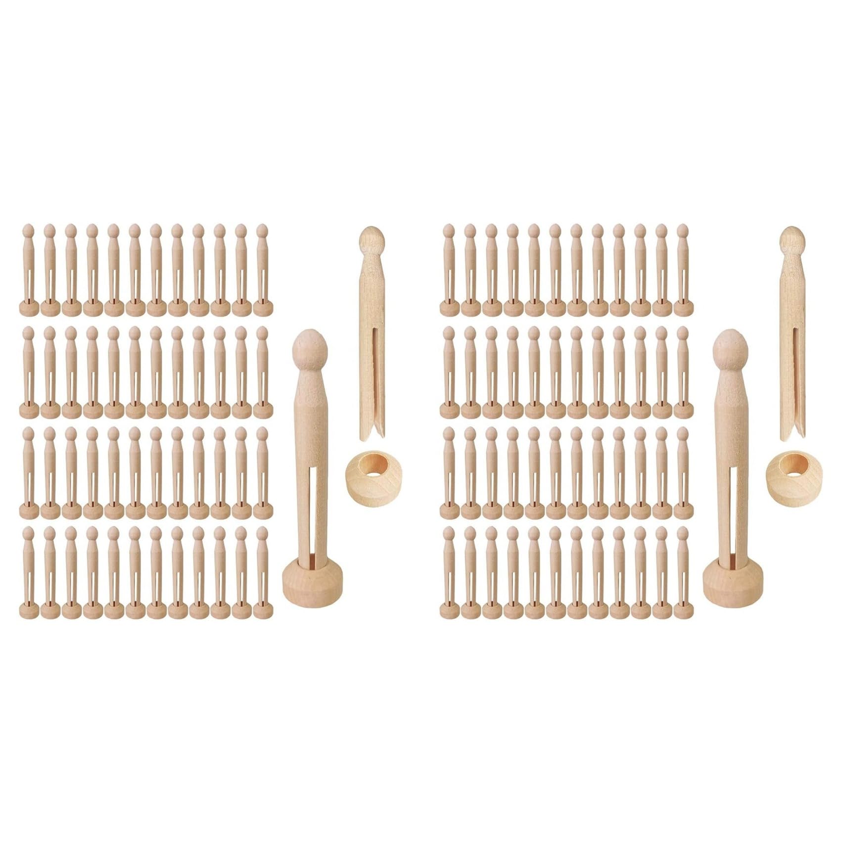 Hndhbfgrt 100 Sets Unfinished Wood Doll Pins Doll Clothespins Wooden Round Peg Wood Clothespins and Stands Craft Supplies