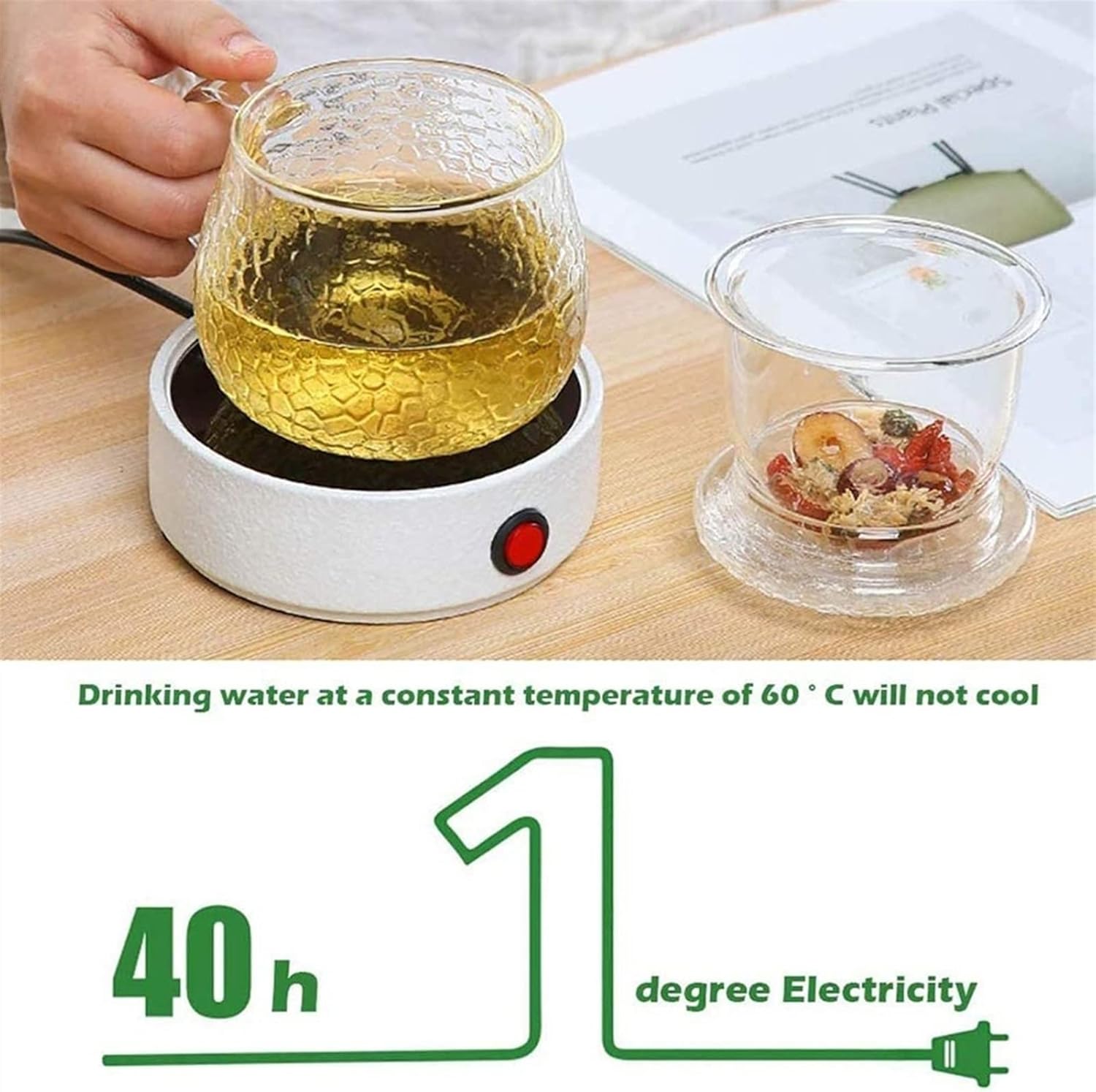 Touch Control Coffee Mug Warmer for Desk with Auto Shut Off Self Heating Tea Cup Coaster High Temperature Resistance and Waterproof Tempered Glass Plate Design for Home Bedside Table or Office