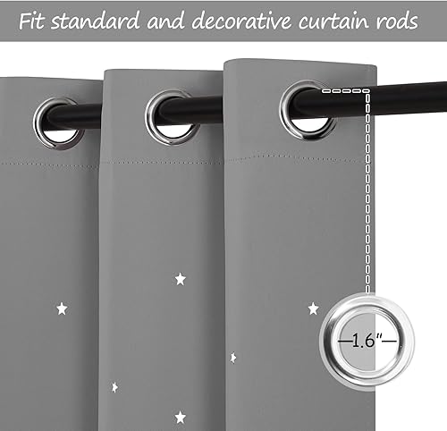 Miniatura 5 de NICETOWN Cortinas de estrellas recortadas para habitación de niños, 2 paneles románticos con cielo estrellado con tema espacial filtrado de luz,