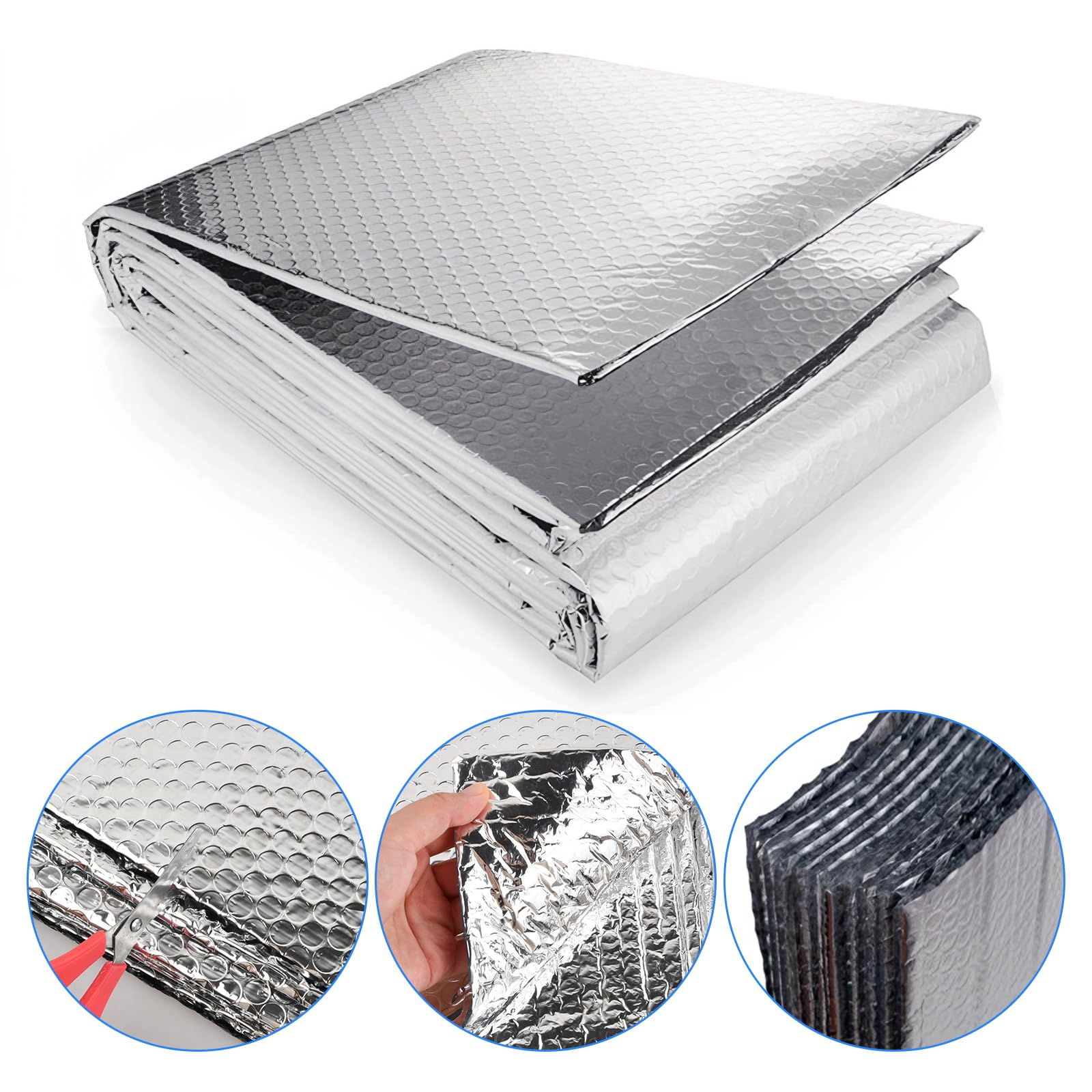 Reflecteur de Chaleur pour Radiateur, 60cm x 5m, 3-4mm d'Épaisseur | Réfléchissant Isolant Thermique en Film Aluminisé a Bulles Double Face, pour Isolation du Toit, Sol, Plafond