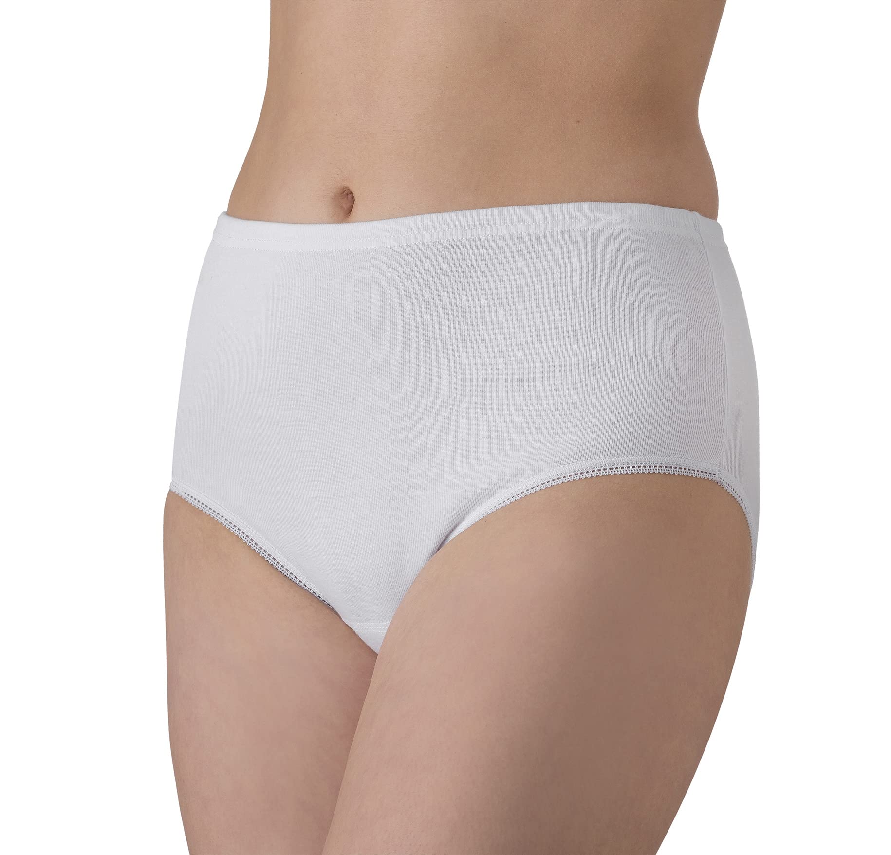 Felis Confezione da 6 Culotte Donna Classica a Vita Alta Cotone Costina con Pizzo, Mutande Donna Bianche, Traspiranti e comode, Persone anziane, sgambate, Taglie Forti