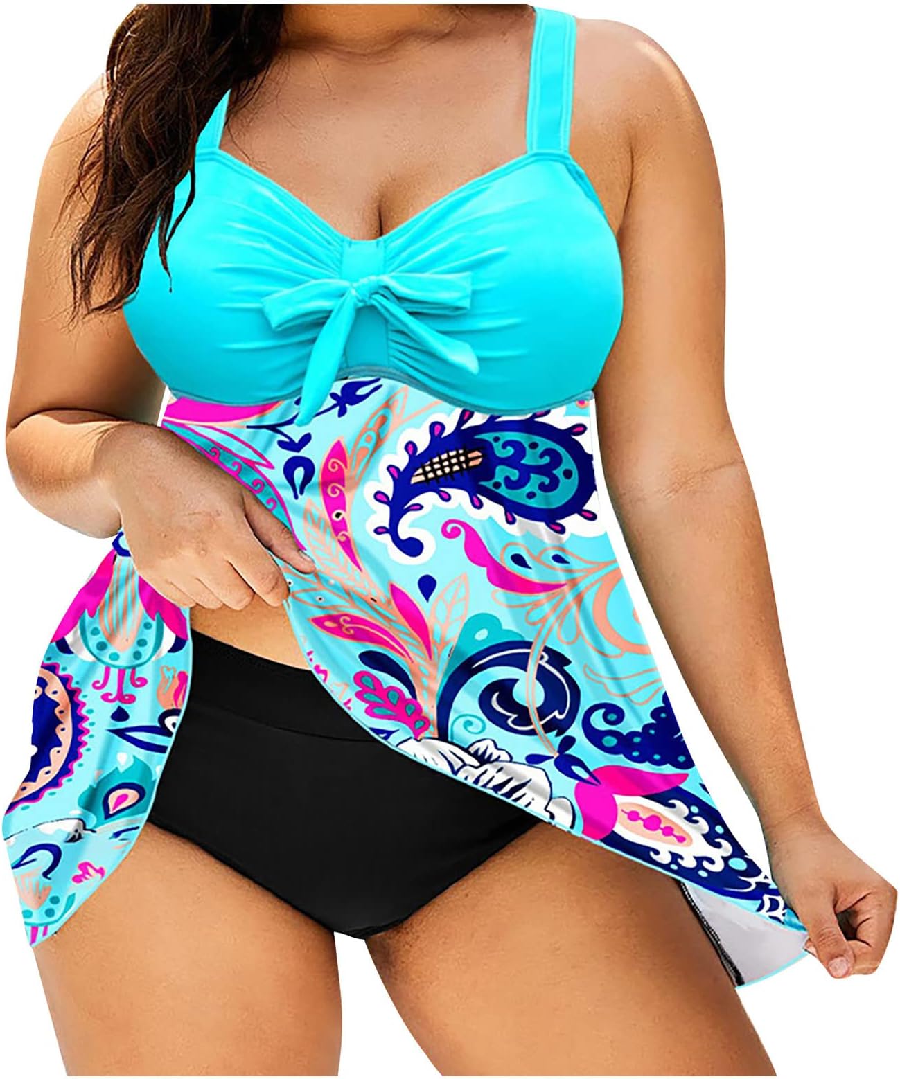 Summer Tankini Swimsuits for Women Two Piece Bathing Suits Tummy Control Floral Print Tank Top with Boyshorts Swimming Suits