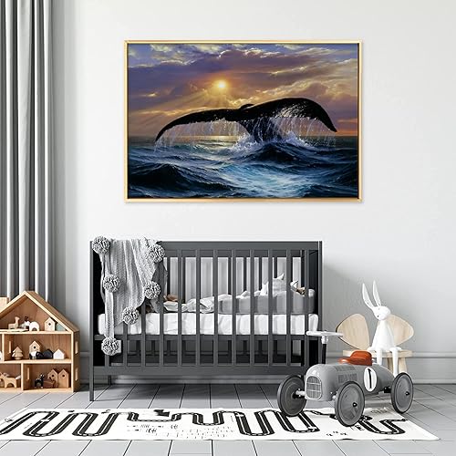 Miniatura 2 de Lienzo de cola de ballena jorobada al amanecer, arte abstracto moderno de pared, acuarela, ballena y océano, carteles e impresiones para decoración