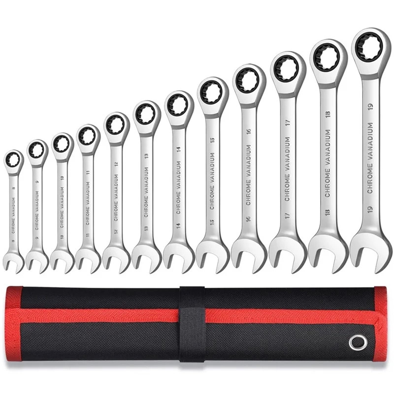 ZGUOUZANTYE Ratcheting Wrench Set, Key Ratchet Wrench Set 72 Tooth Gear Ring Torque Socket Metric Combination Spanners Car Repair Tools(12pcs(8-19mm))