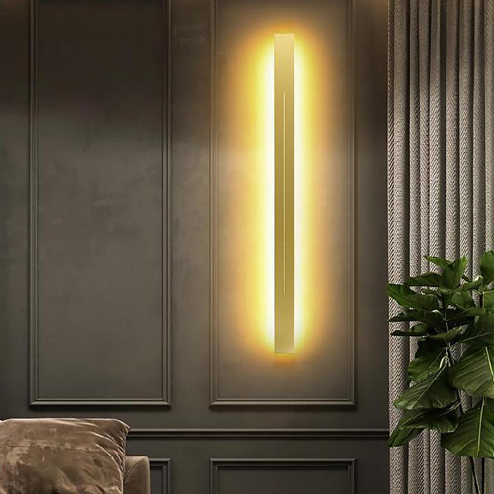 JYBNBBE Wall Sconce Lights Indoor Long Strip LED Wall Lamp Modern Nordic Linear Bar Vanity Background Decoration Fixtures for Stairs Bedroom Warm Light/Neutral Light/White,Gold Warm Light-150CM