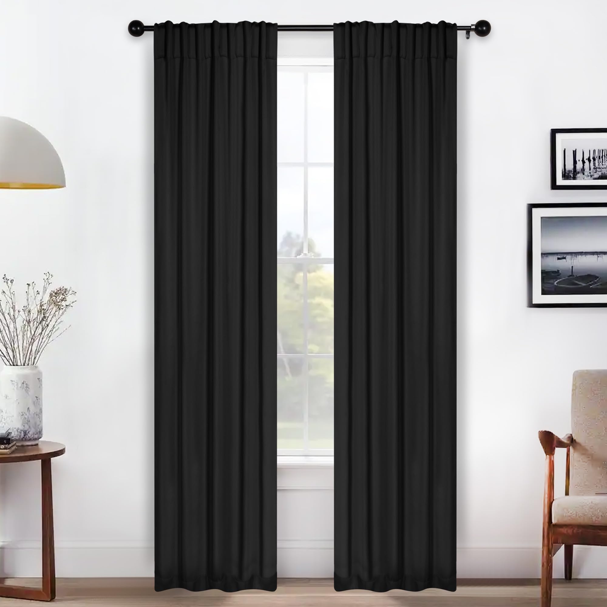 Rideaux occultants résolvez les problèmes de lumière et chaleur lot de 2 noir