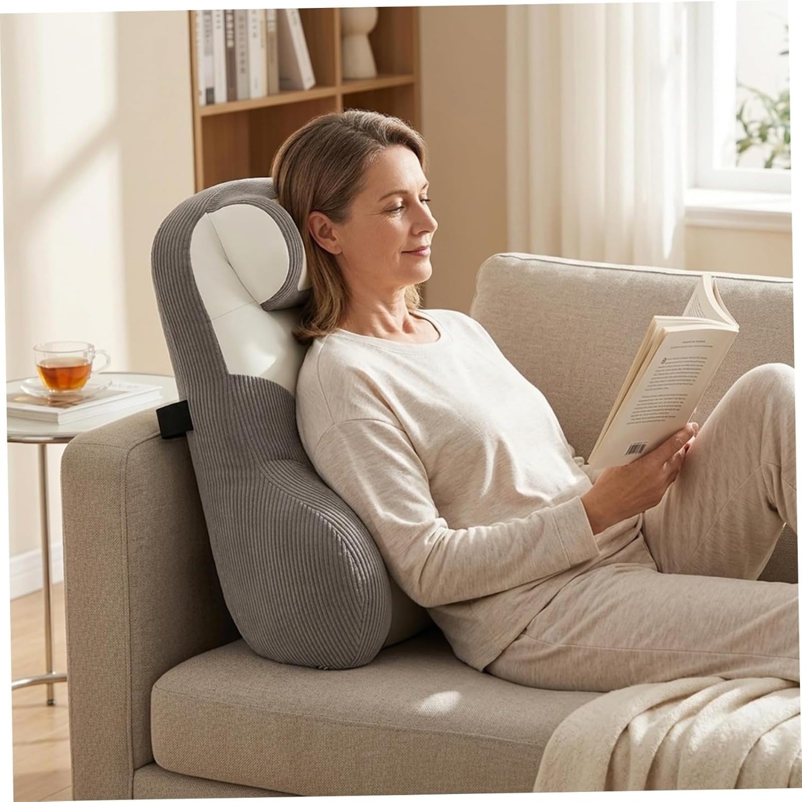 Cojín de asiento de pana para cama con reposabrazos, cojín de apoyo lumbar suave con diseño ergonómico para espalda y cuello, cojín de lectura para reposo en cama para sentarse