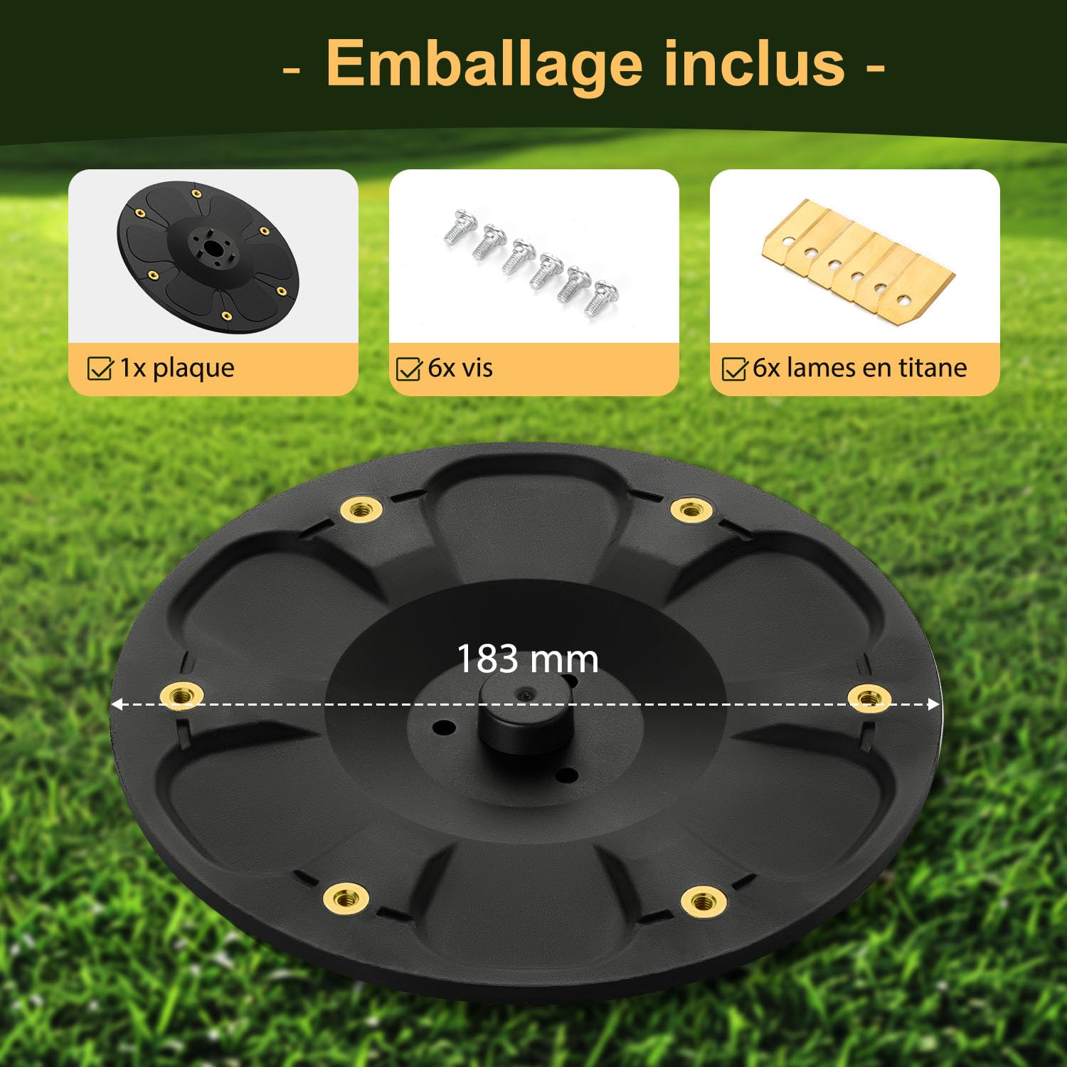 Équipement : plateau à couteaux + 6 lames compatibles avec Segway Navimow H-Serie H500E, H800E, H1500E, H3000E-VF