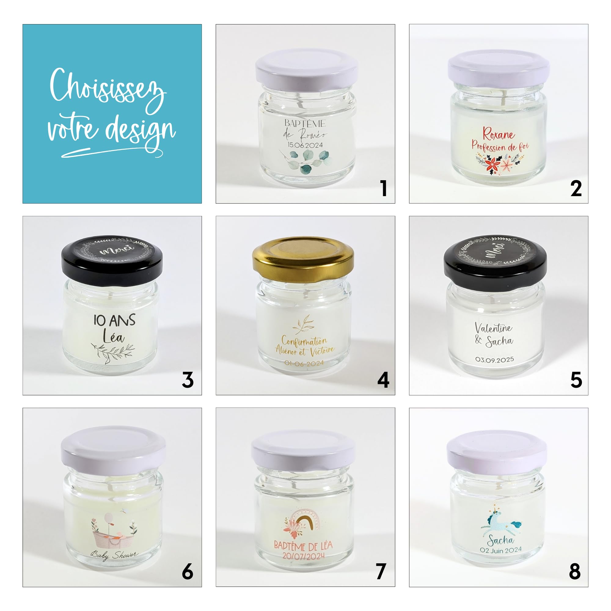18 Bougies personnalisées | 10H - 40ML - 30GR | Cadeau invité mariage, baby-shower, baptême, communion, anniversaire - Cadeau merci | TE Whaka