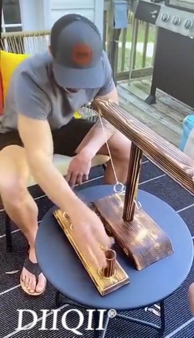 Begonia Ringwurfspiel Aus Holz – Hook-and-Ring-Game Für 2 Spieler, Tisch- Oder Bodenversion, Verstellbares Seil