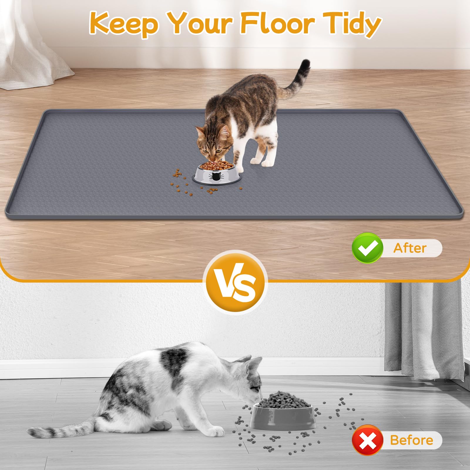 Kalolary Tapis de litière pour chat, extra large, 129,5 x 65 cm, tapis de litière en silicone pour le contrôle des dispersions, imperméable, facile à nettoyer, tapis de piège doux pour les pattes de
