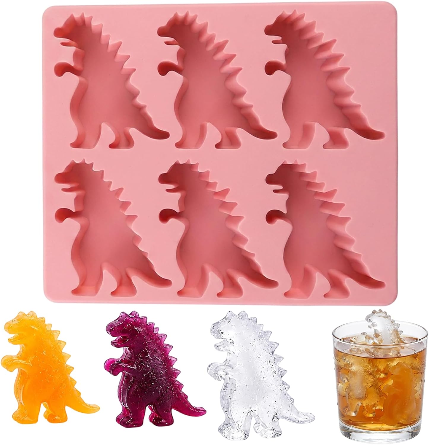 Dinosaur Silicone Mold, Ice Cube Mold, Dinosaur Ice Cube Tray with Fun Shapes for Creative Drinks, Reusable Ice Cube Trays for Beverages (Black)
