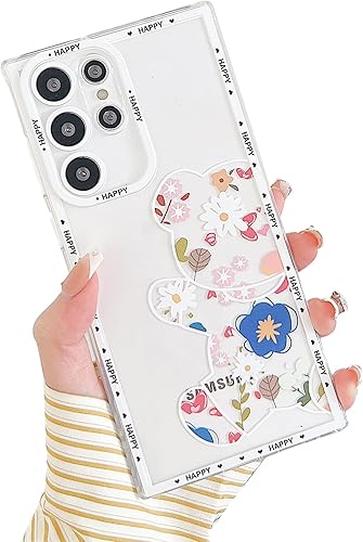 Funda para teléfono Samsung Galaxy S22 Ultra 5G de 6.8 pulgadas, diseño de patrón floral estético, diseño floral, funda transparente para mujeres y