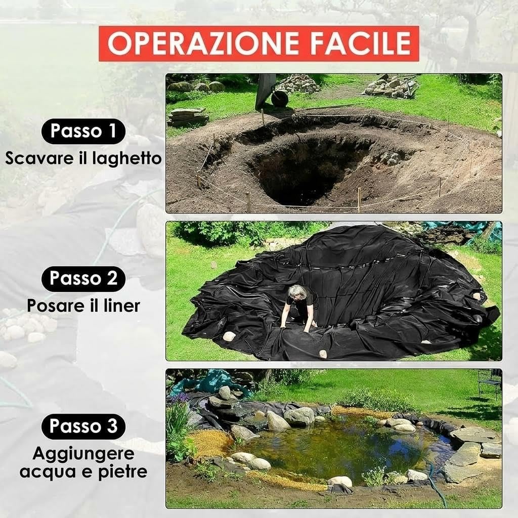 Telo per laghetto EPDM 45 mil 10x15 ft – Flessibile, resistente ai raggi UV, sicuro per pesci, facile da tagliare – Perfetto per laghetti koi, cascate, fontane, giardini acquatici – Qualità: Germania