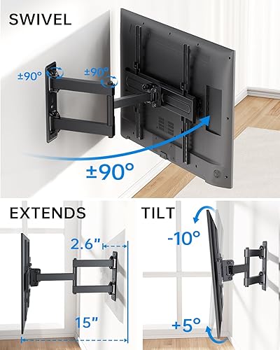 Miniatura 5 de H&C(hcck&Cllassp) Soporte de pared giratorio para monitor de TV articulado de movimiento completo para televisores de 32 a 55 pulgadas con brazos