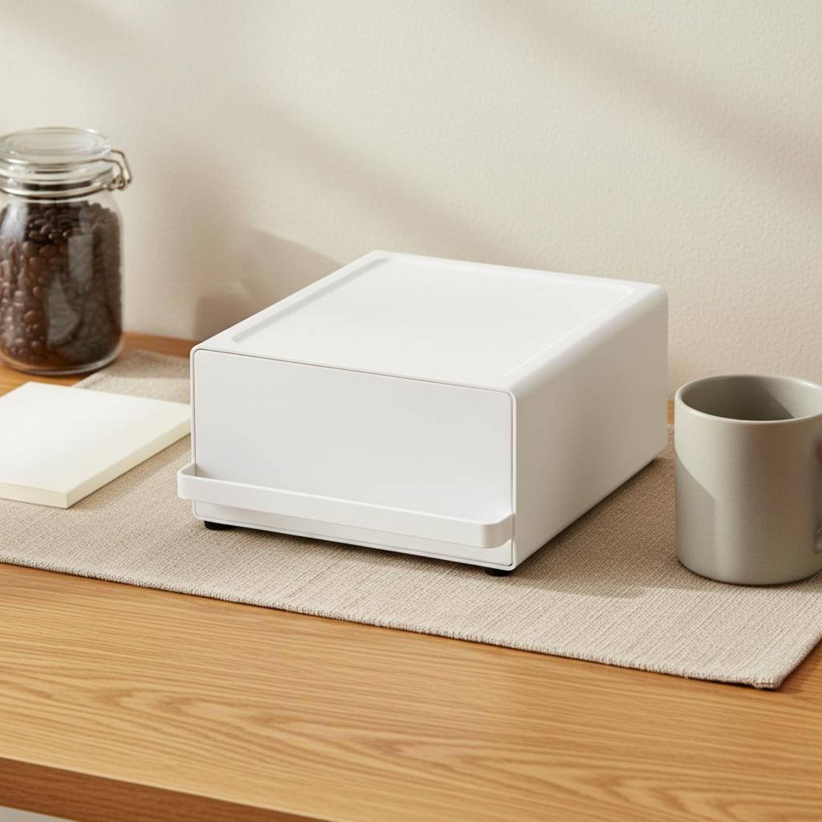 Desktop Schubladen Organizer Teebeutel Aufbewahrungsbox Zubehörregal Aufbewahrungsbehälter mit Verstärkter Ablagefläche für Kaffeezubehör für Arbeitszimmer, Weiß