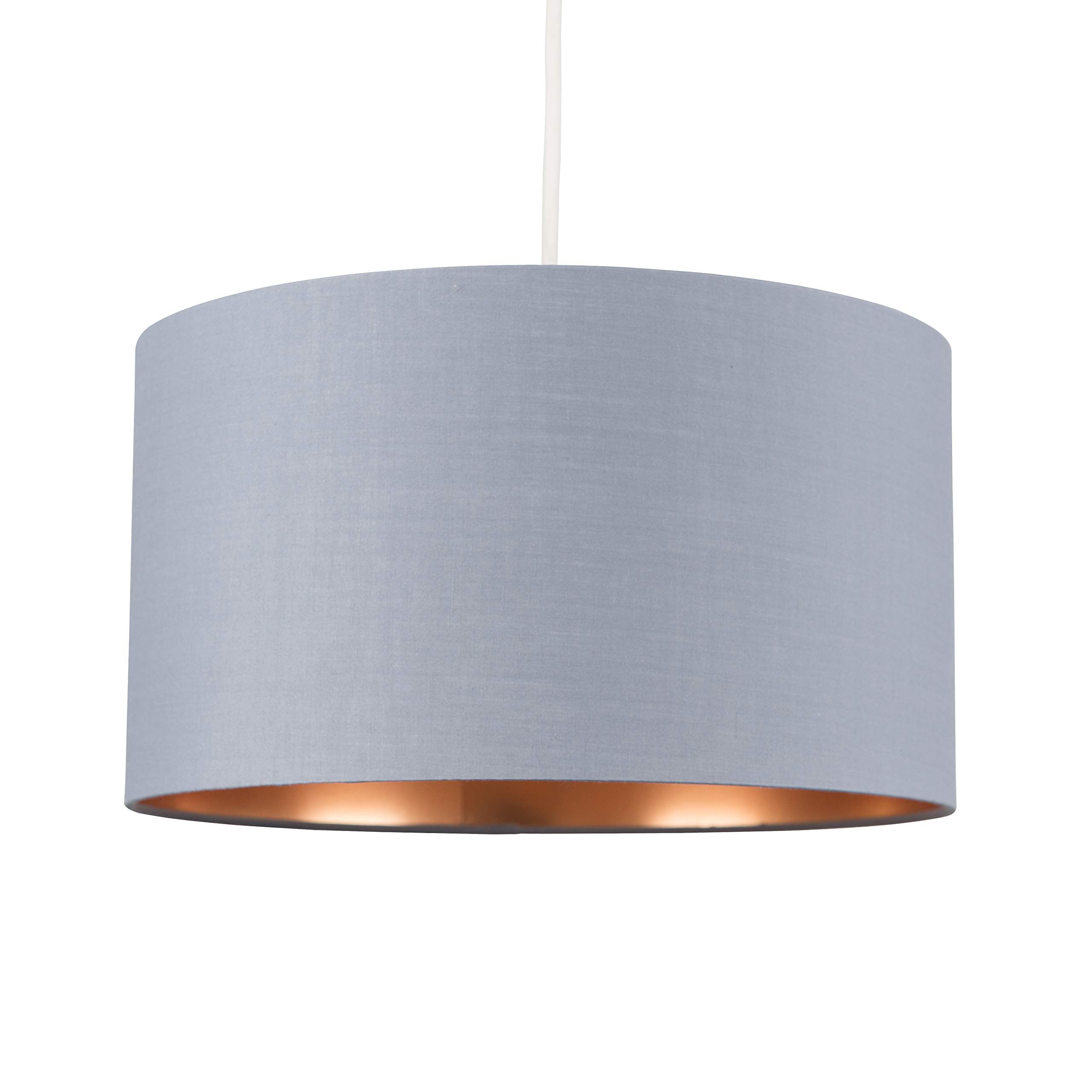 ValueLights Reni Grey with Metallic Copper Inner Easy Fit Ceiling Lamp Shade in Pale Grey | Size: Medium