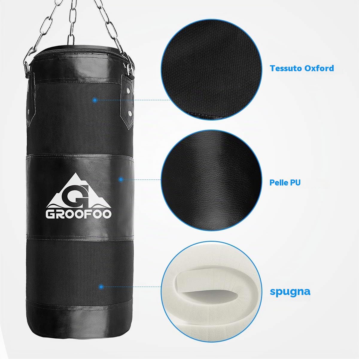 GROOFOO Sacco da Boxe Bambini Adulto Oxford Sacchi Pugilato Allenamento di Boxe per Bambini Borsa Non RICARICATA con Catena Montaggio per MMA Muay Thai Kick Boxing