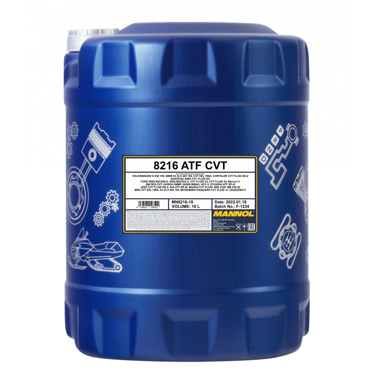 MANNOL 8216 ATF CVT Getriebeöl synthetisch für Automatikgetriebe, 10L | Synthetisches CVT Getriebeöl für stufenlose Automatikgetriebe, schmiert bis -45 °C, erfüllt VW G 052 180, BMW und MB 236.20