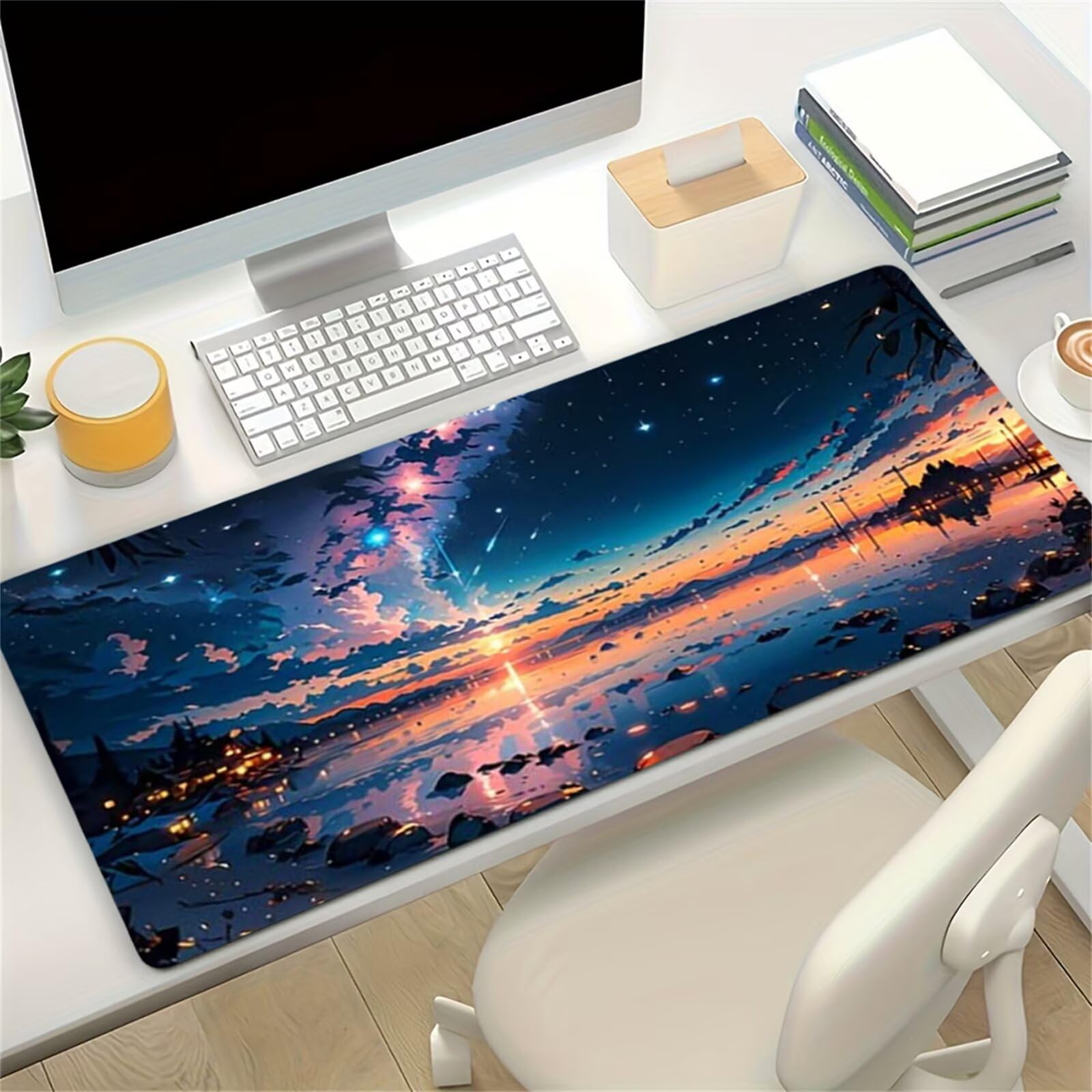 Tappetino Mouse Gaming XXL Scenari Anime, Base Antiscivolo Bordi Cuciti per Lavoro e Gaming Ufficio, Dimensioni 1200x600x2 mm