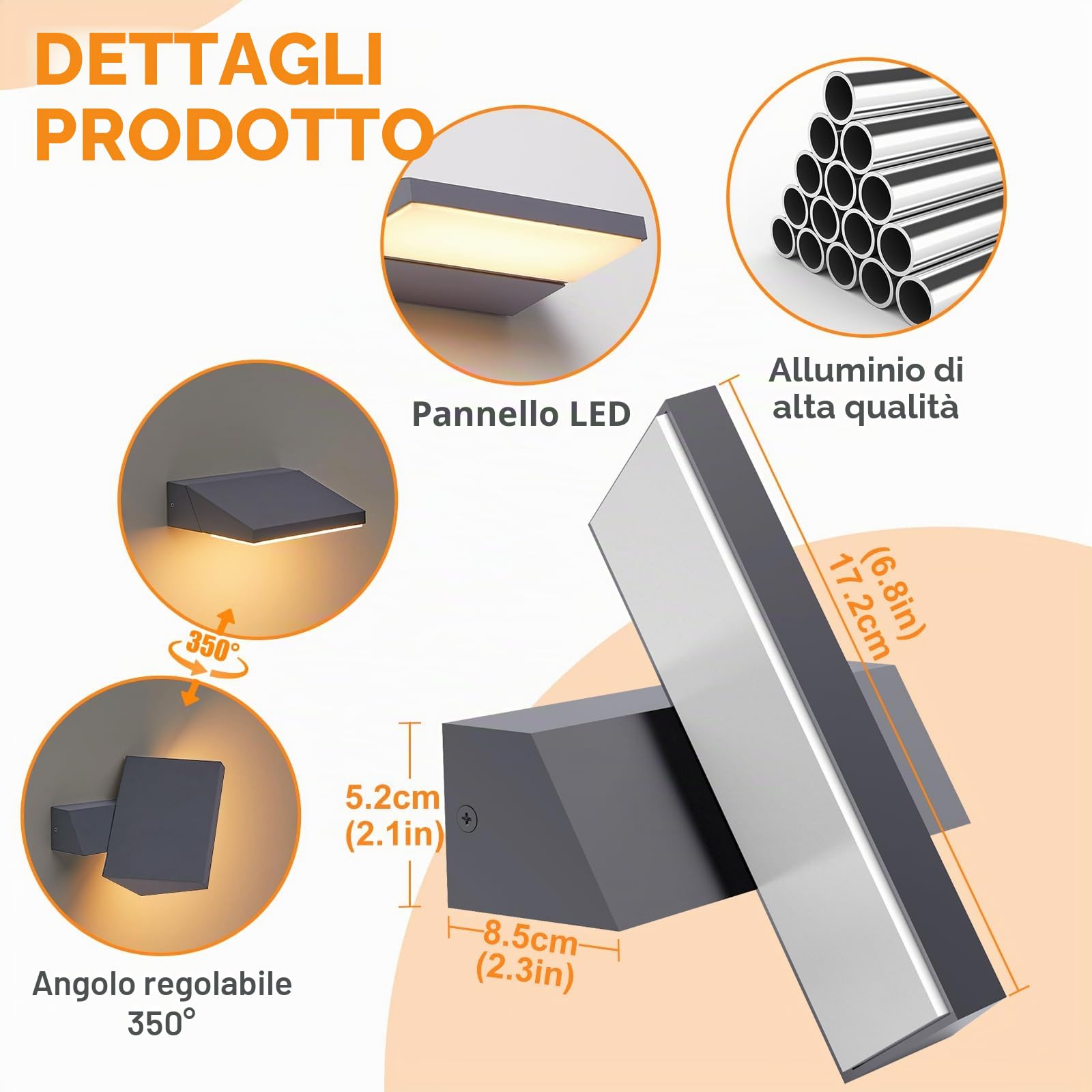 Lampada da Parete LED per Esterni, 11W, Moderata, Antracite, IP65, per Balcone, Terrazza, Garage