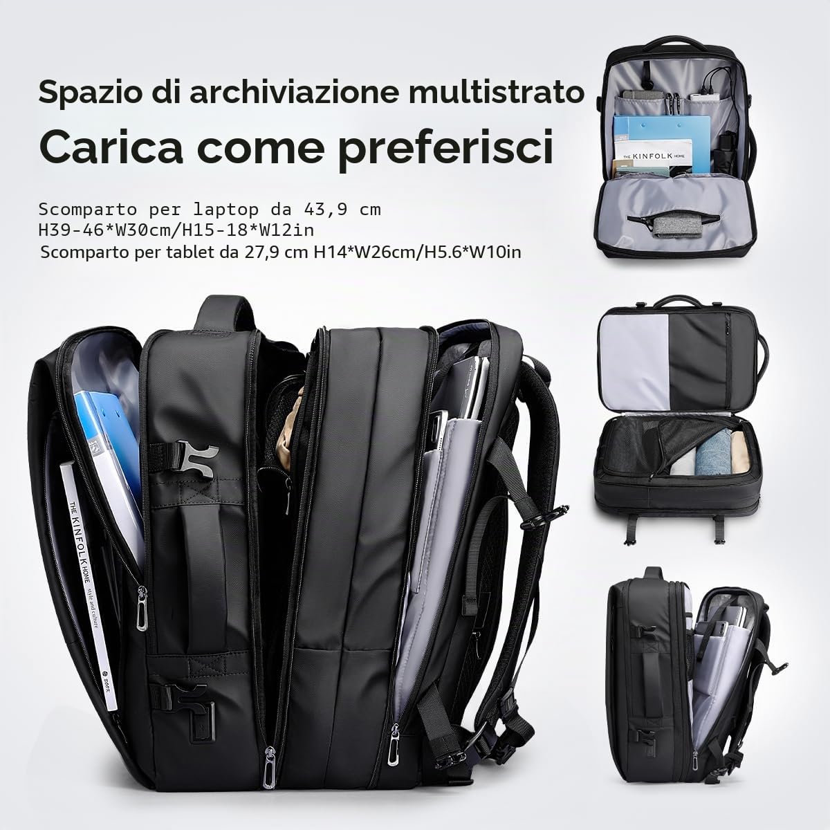 MARK RYDEN 30-45L Zaino da viaggio per affari, borsa a tracolla espandibile, zaino multifunzionale per l'umidità e l'asciutto, borsa per computer da 17,3", borsa a mano