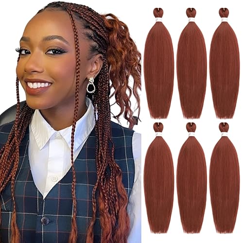 Cabello trenzado de jengibre preestirado, 6 paquetes de 24 pulgadas, cabello sintético preestirado, trenzas naturales de fácil torsión, ajuste de