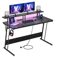 VASAGLE Scrivania da Gaming con Luci LED e Prese di Corrente, Scrivania da Computer