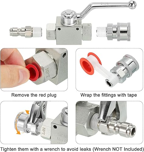 Miniatura 6 de PATIKIL Kit de válvula de bola para lavadora de alta presión, manguera de arandela de acero inoxidable con cintas de conexión rápida de 1/4 pulgadas