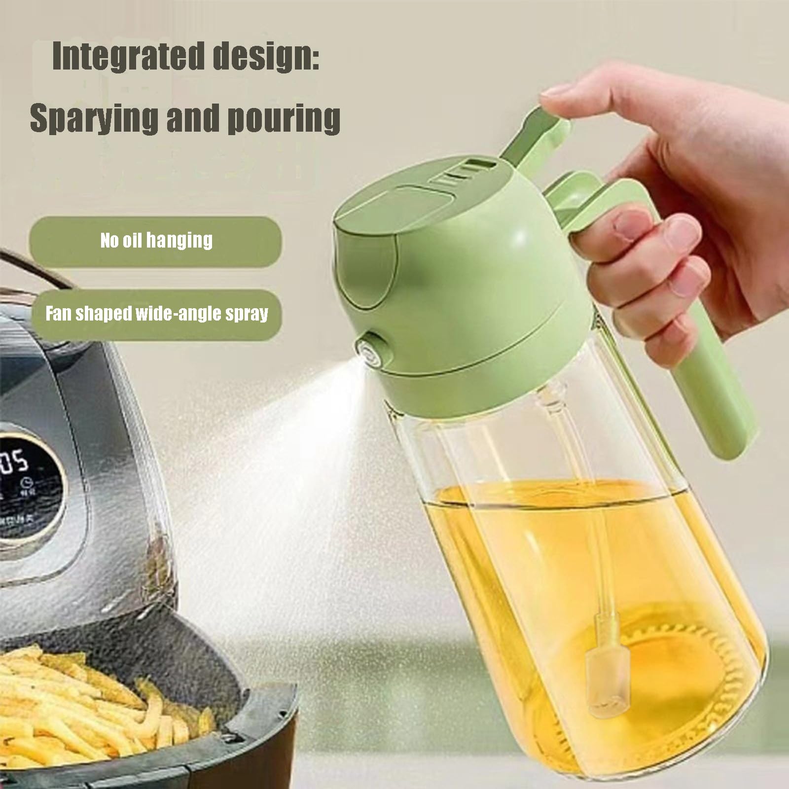 Olivenöl-Spenderflasche, Orange, 2-in-1 Spray & Pour, 470 ml großes Fassungsvermögen, tropffreies Design für gesundes Kochen, Grillen und Salatdressing, 2 Stück