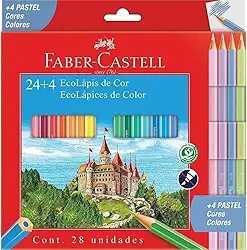 Ecolapis de cor, Faber-Castell, 120124+4P, Com + 4 pastel, estojo com 24 cores, Multicor
